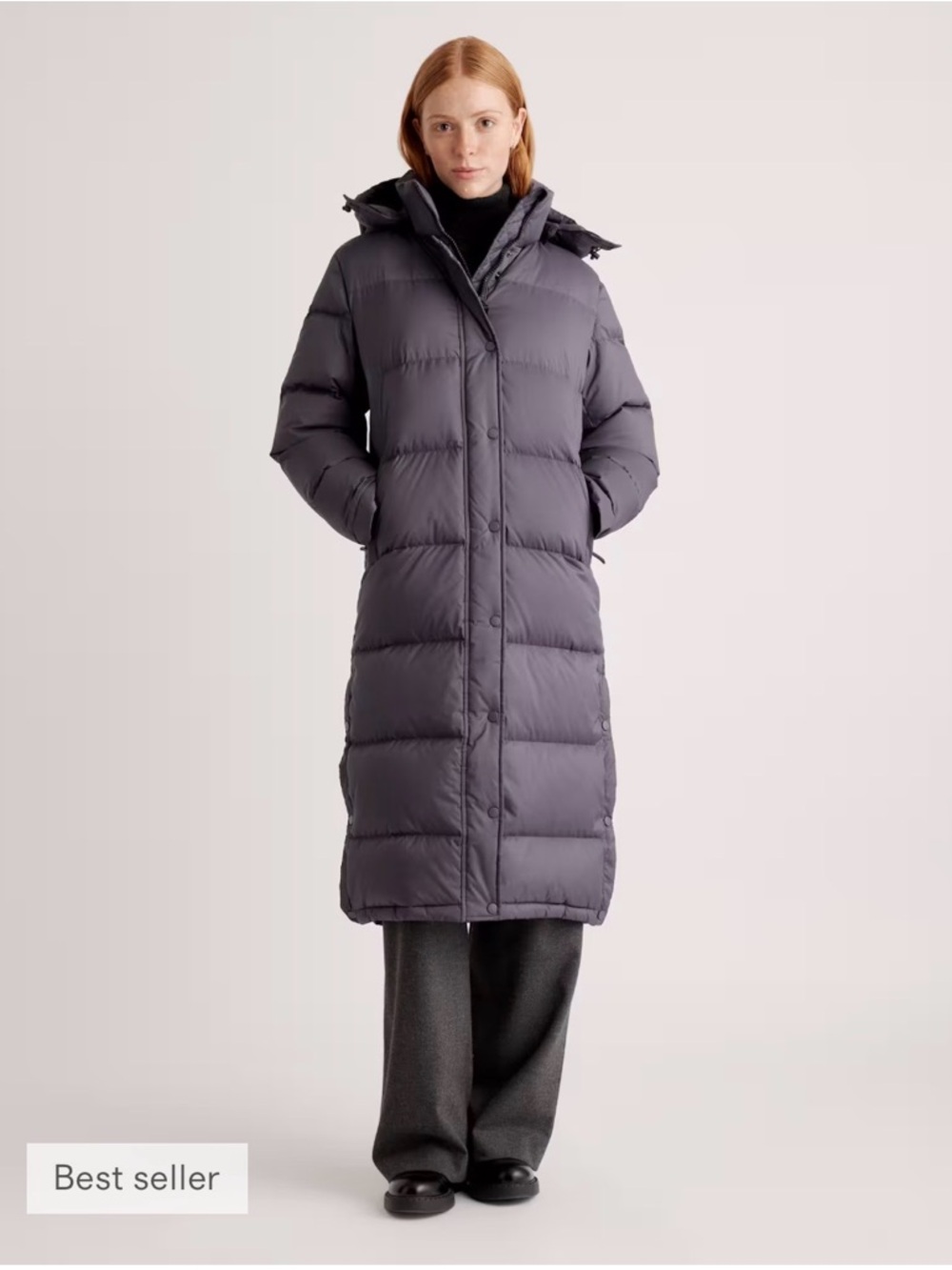 QUINCE NWT Responsible Down Quilted Puffer Hooded Long Jacket Carbon Gray Large